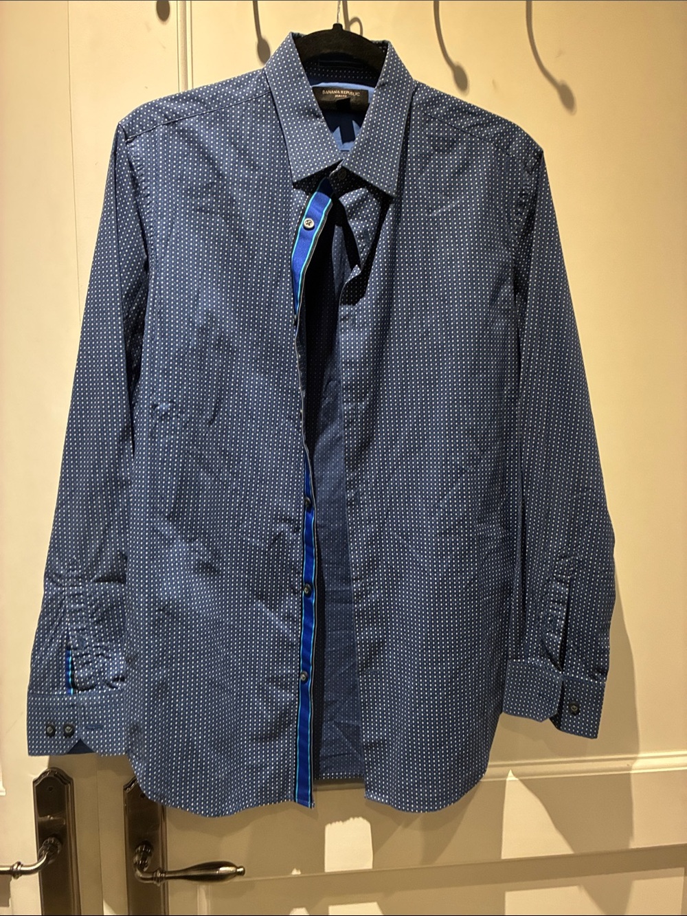 Banana Republic Mens Small Slim Fit Blue Polka Dot Stretch Button Down Shirt 👵MT